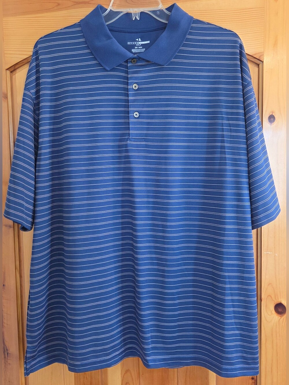 Men's Big Tall Golf Polo Shirt 2X Blue Stripe Polyester UPF 15 Grand Slam $55